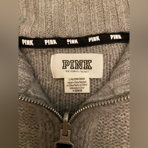 VS PINK LIMITED EDITION MOCK NECK 1/4 ZIP MOHAIR SWEATER GRAY WHITE LOGO HTF LG - Picture 5 of 9